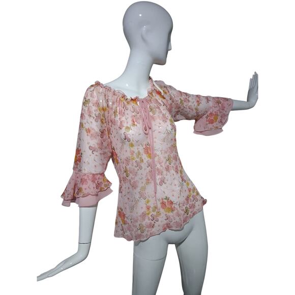 Y2K Vintage Rare RORY Sheer Ruffle Bell Sleeve Whimsical Fairycore Flowy Top - Picture 2 of 12